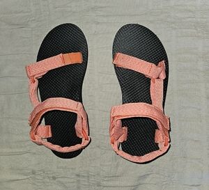 Black and Coral Strappy Sandals